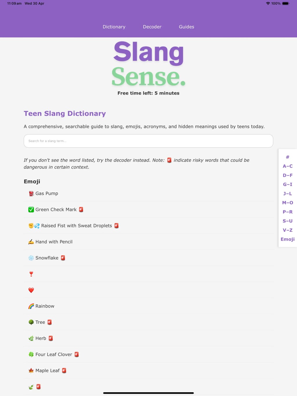 Slang application dictionary